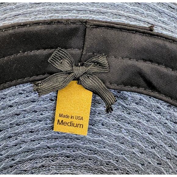 VTG Haband Fedora Hat Medium 22" Gray Straw Blue Striped Hatband Made in USA - Picture 10 of 10